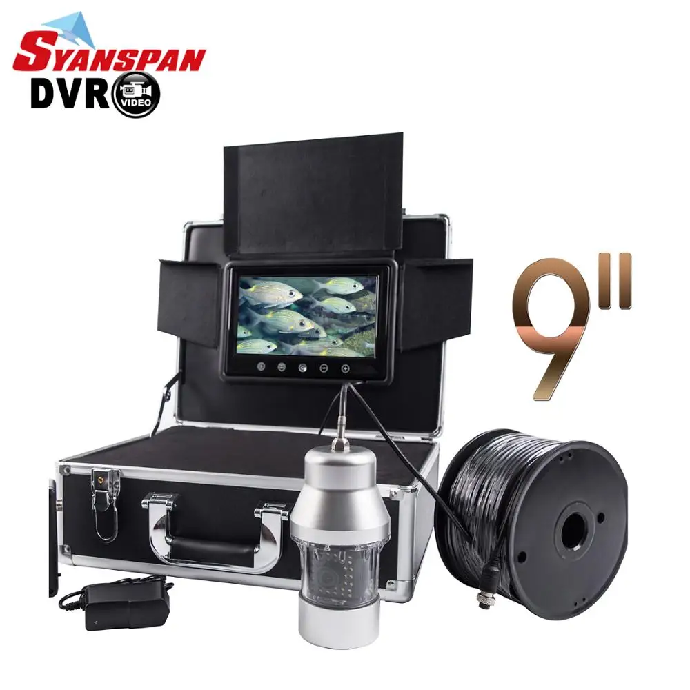 

200M DVR Waterproof Fish Finder 9"LCD Monitor Video Camera 1000TVL Underwater Ice Fishing 36 LEDs IR 360 Degree Rotating 8GB
