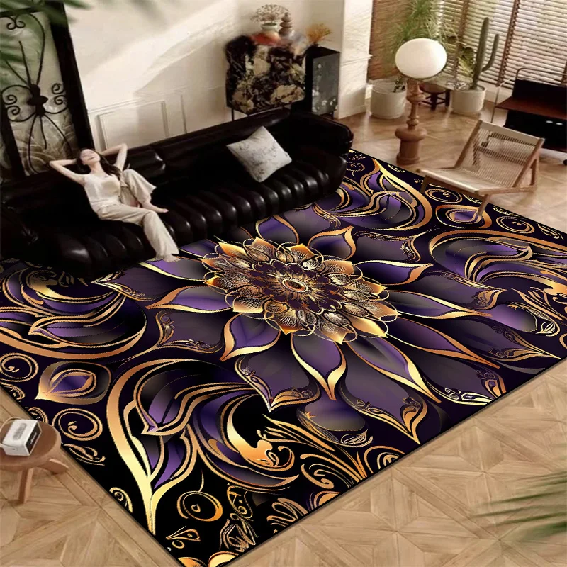 Luxury Golden Floral Carpet Living Room European Home Decoration Sofa Coffee Tables Rugs for Bedroom Non-slip Floor Mat Washable 4