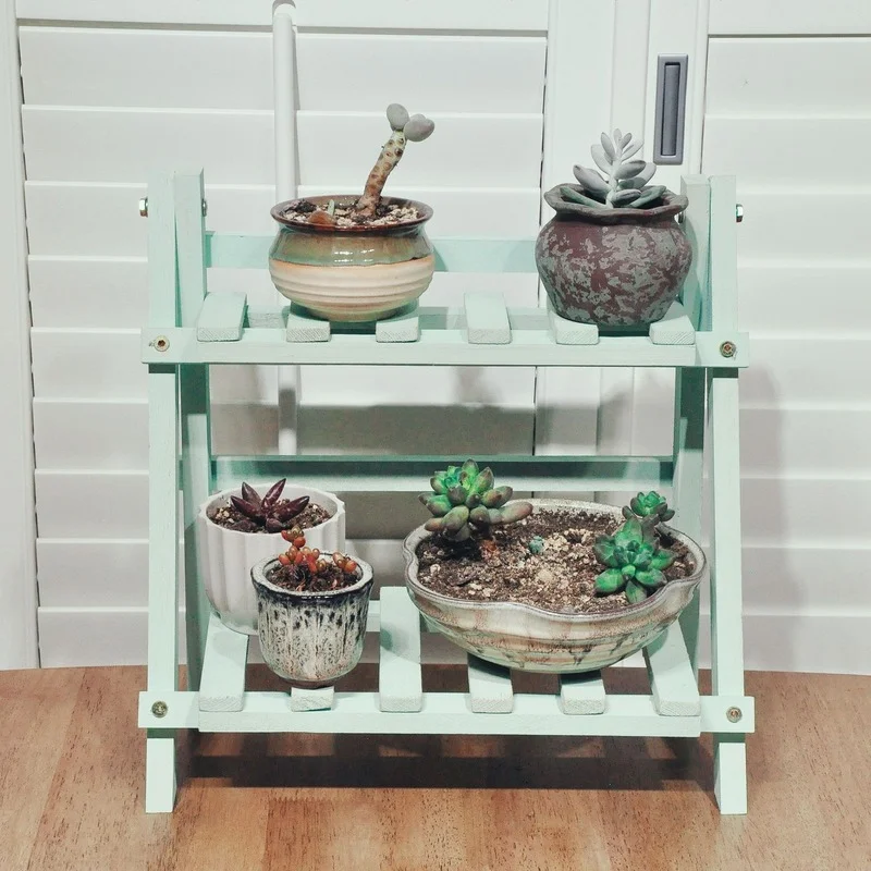 

Wooden Double Layer Shelf Foldable Durable Shelf Flowerpot Spice Storage Racks For Living Room Kitchen Home Organizer Supplies