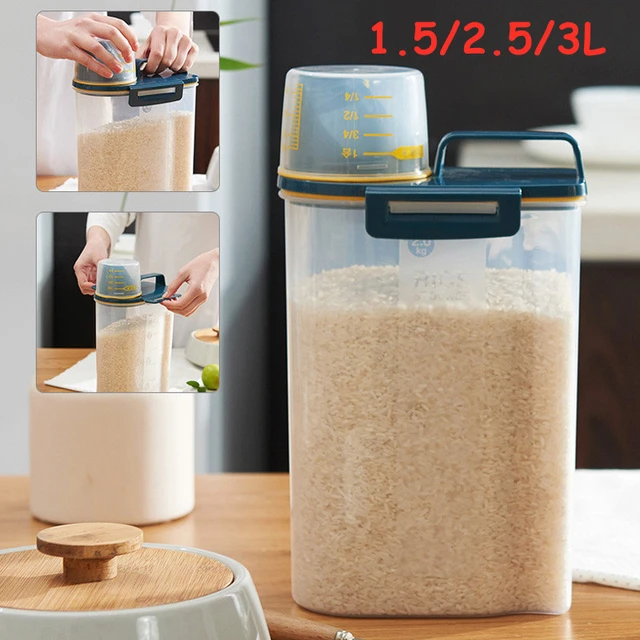Food Pail Plastic Storage Tank with Measuring Cup Container Moisture Proof  Sealed Jar Pet Supplies Accessories 1.5/2 Liter - AliExpress