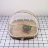 Hand-Woven Bamboo Food Serving Tent Basket Tray Fruit Vegetable Bread Storage Basket Kitchen Outdoor Picnic Mesh Net Cover 5