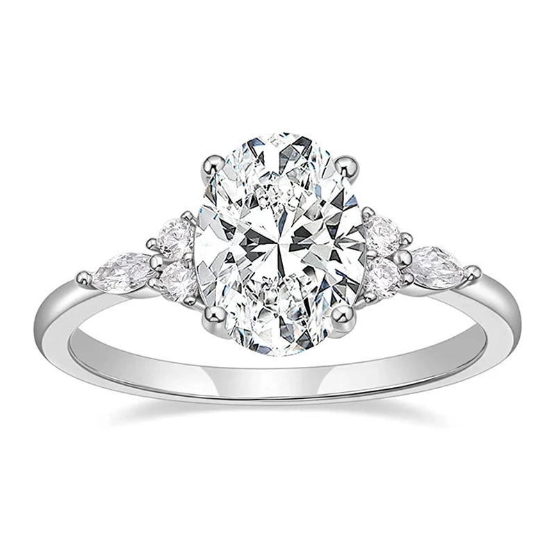 

Trumium 3CT Engagement Ring for Women Silver color Oval Cut CZ Marquise Round CZ Eternity Wedding Bands Free Engraving