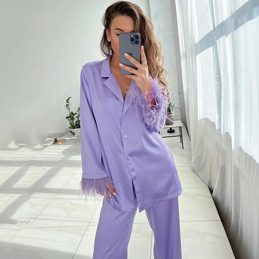 New Women's Pajamas Fashion Luxury Letter Jacquard Lattice Sleepwear Silk  Like Nightwear V-neck Homewear Pyjamas Femme - AliExpress