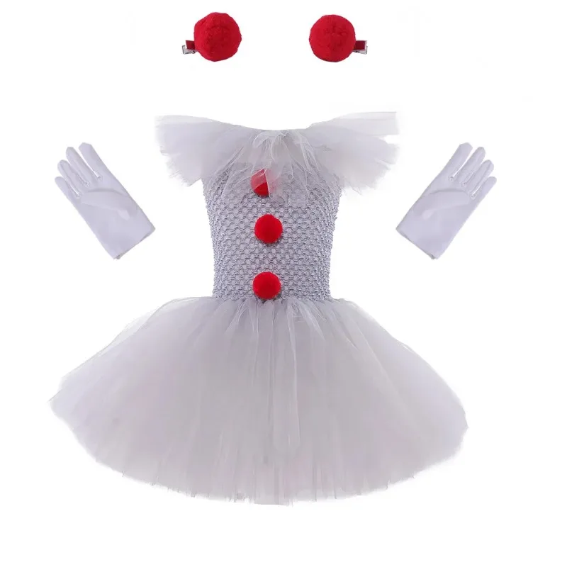 

Gray Joker Girls Halloween Costume Tutu Dress Creepy Clown Kids Carnival Party Cosplay Clothing Children Tulle Fancy Dress 2-12Y