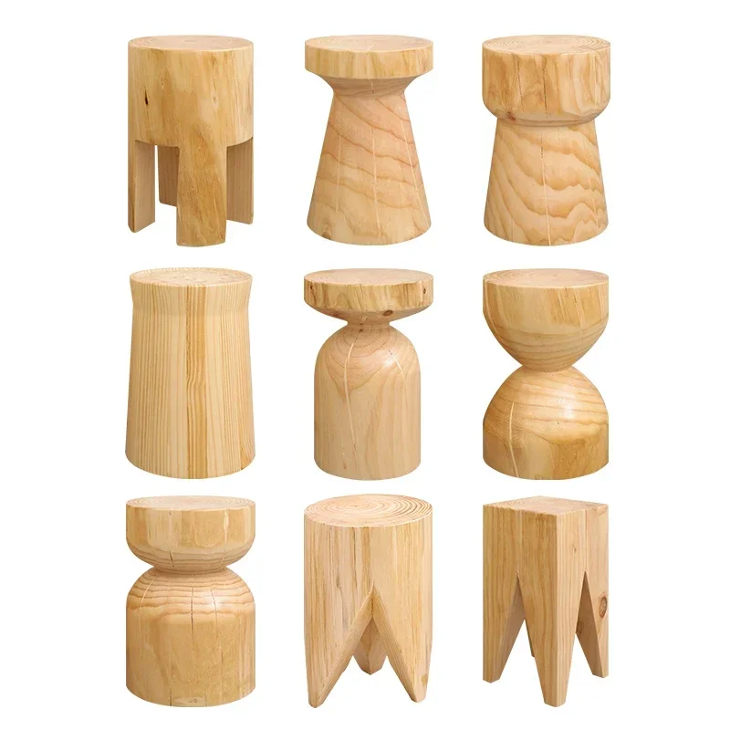 solid wood small wooden stool Creative geometric stools Lovely living room round seat Chinese style homestay hotel decorations