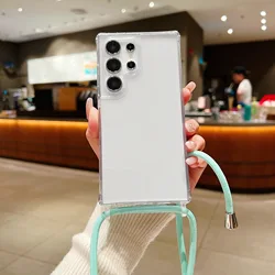 Versatile Crossbody Necklace Clear Phone Case with Lanyard Cord - Galaxy A15 4G (Mint green)