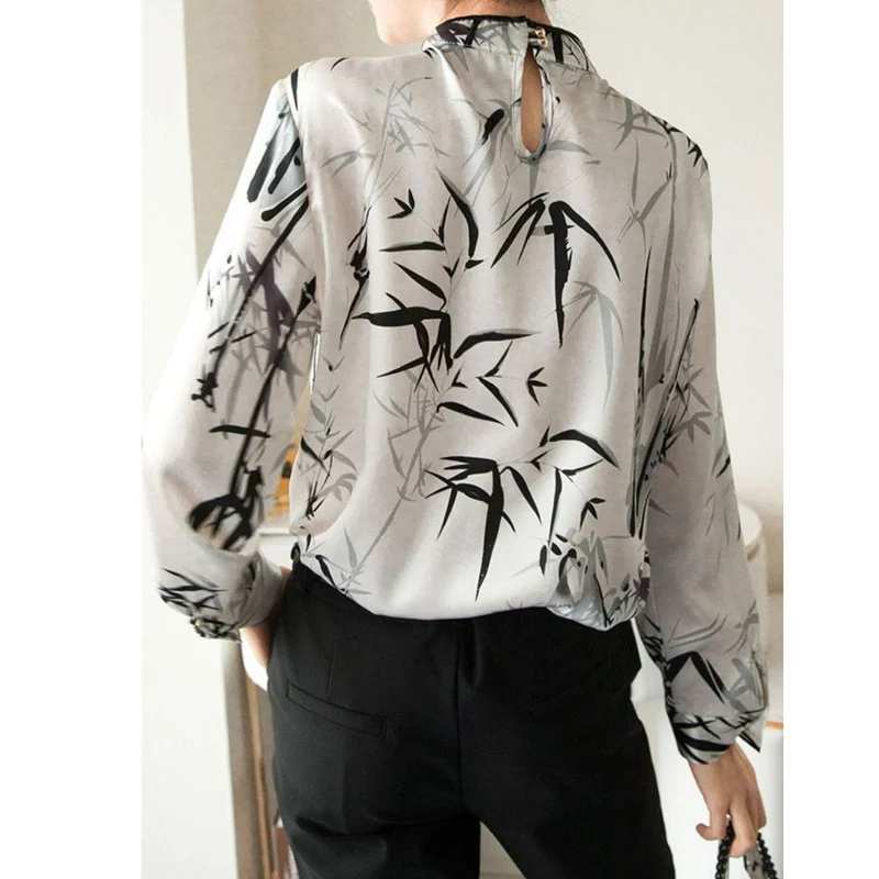 Spring Autumn New Vintage Printing Blouse Women High Street Casual Button Pullovers Chinese Style Elegant All-match Chic Tops