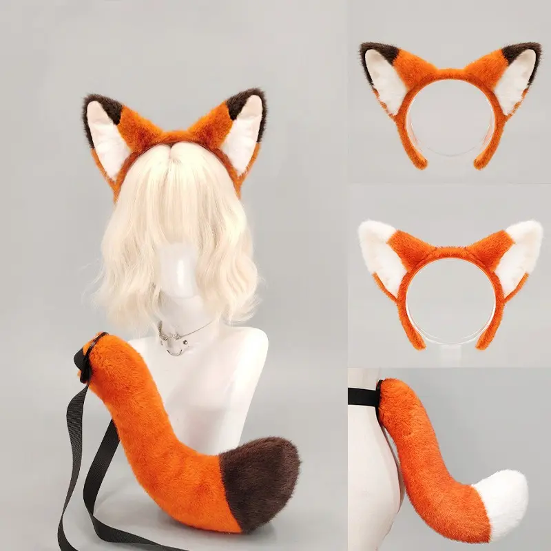 Nick Movie Animal Ear Cosplay Headwear Plush Orange Fox Tail Comic-con Party Dress Up Set Woman Man Carnival Costume Accessories - Image 4