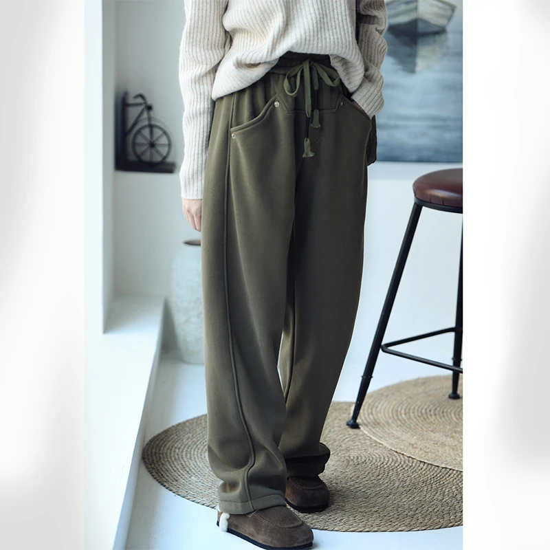 MICOCO K8063C Artistic temperament simple with thick loose high-waisted lean banana sweatpants 5