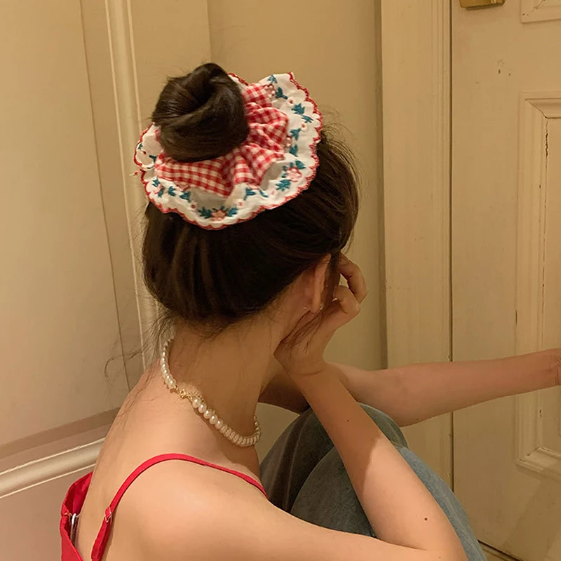Schöne bestickte große Haargummis für Damen, elastische Haarbänder, Haargummis, süßer Haarschmuck, Pferdeschwanzhalter, Kopfseil – Detail 3