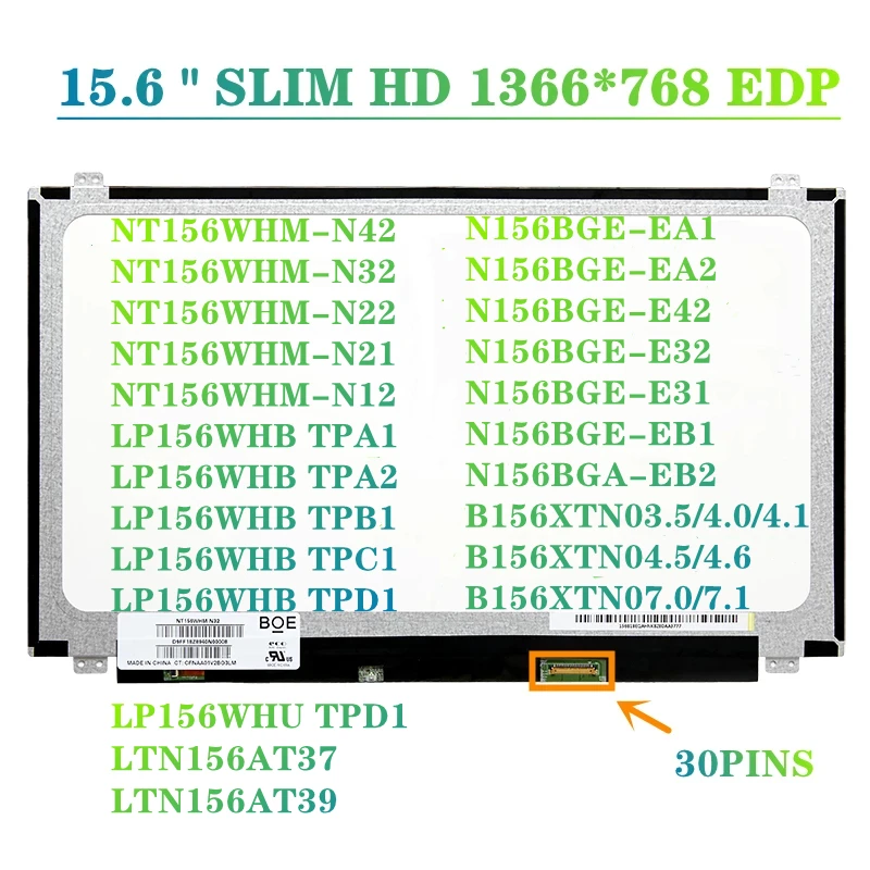 

To 15.6 Inch EDP Laptop LCD Screen NT156WHM-N42 NT156WHM N32 N156BGE EA2 B156XTN07.1 N156BGA-EA2 B156XTN04 15 6 Slim 30 Pin