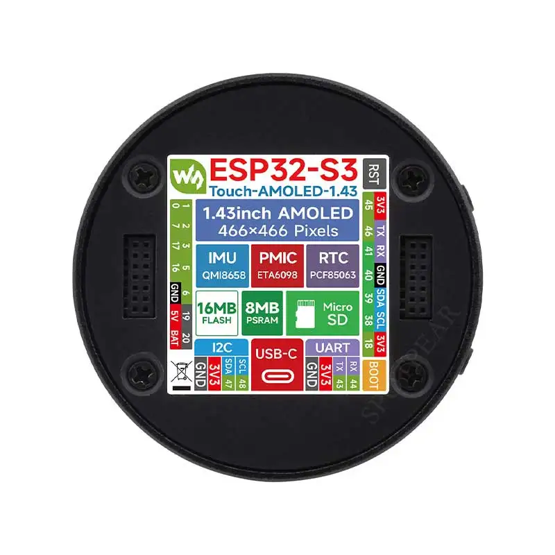 Waveshare ESP32-S3 1.43inch AMOLED Display Development Board 466&times;466 QSPI Interface Round Display