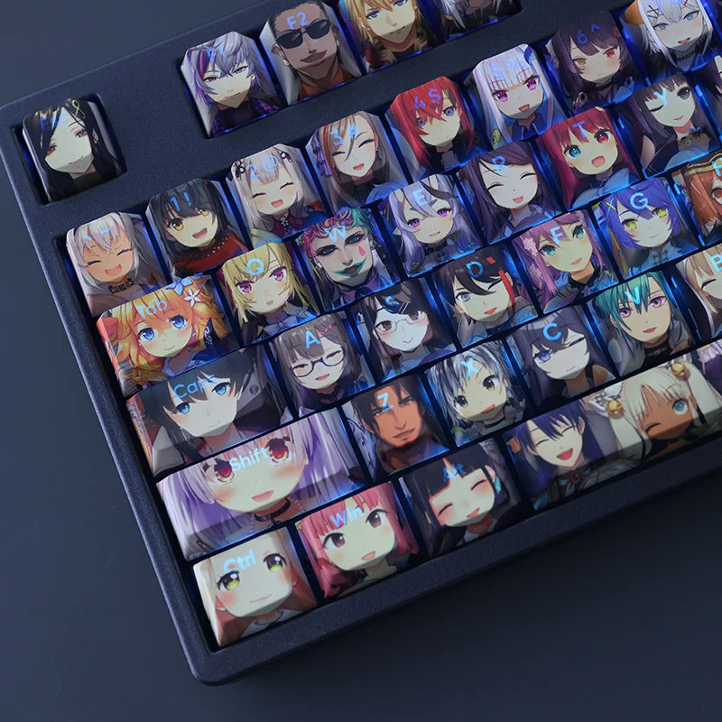 Teclas Conjunto Nijisanji Papel Completo Keycap Pbt Tintura Subbed Backlit Keycaps dos Desenhos Animados Anime Gaming Key Caps para Ansi 61 87 104 108 108 - Imagem 6