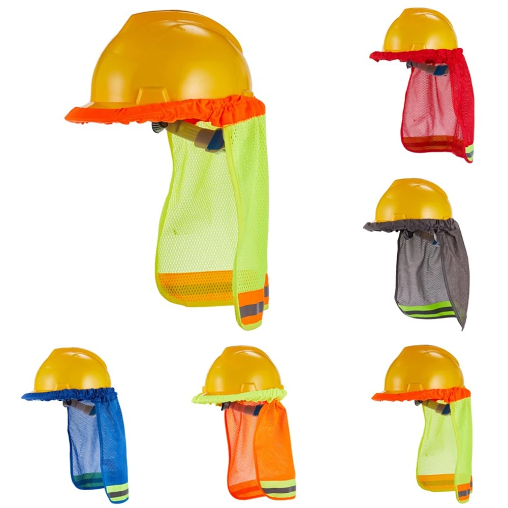 Construction Soft Hat Sun Shade Reflective Stripe Neck Shield Wide Brim Yellow 