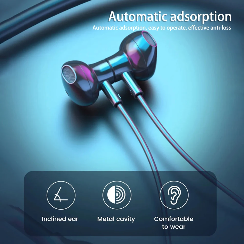 Wireless Headphones Bluetooth 5.3 Neckband Magnetic Earphones Sports Running Earbuds LED Display HiFi Sound Headset with Mic