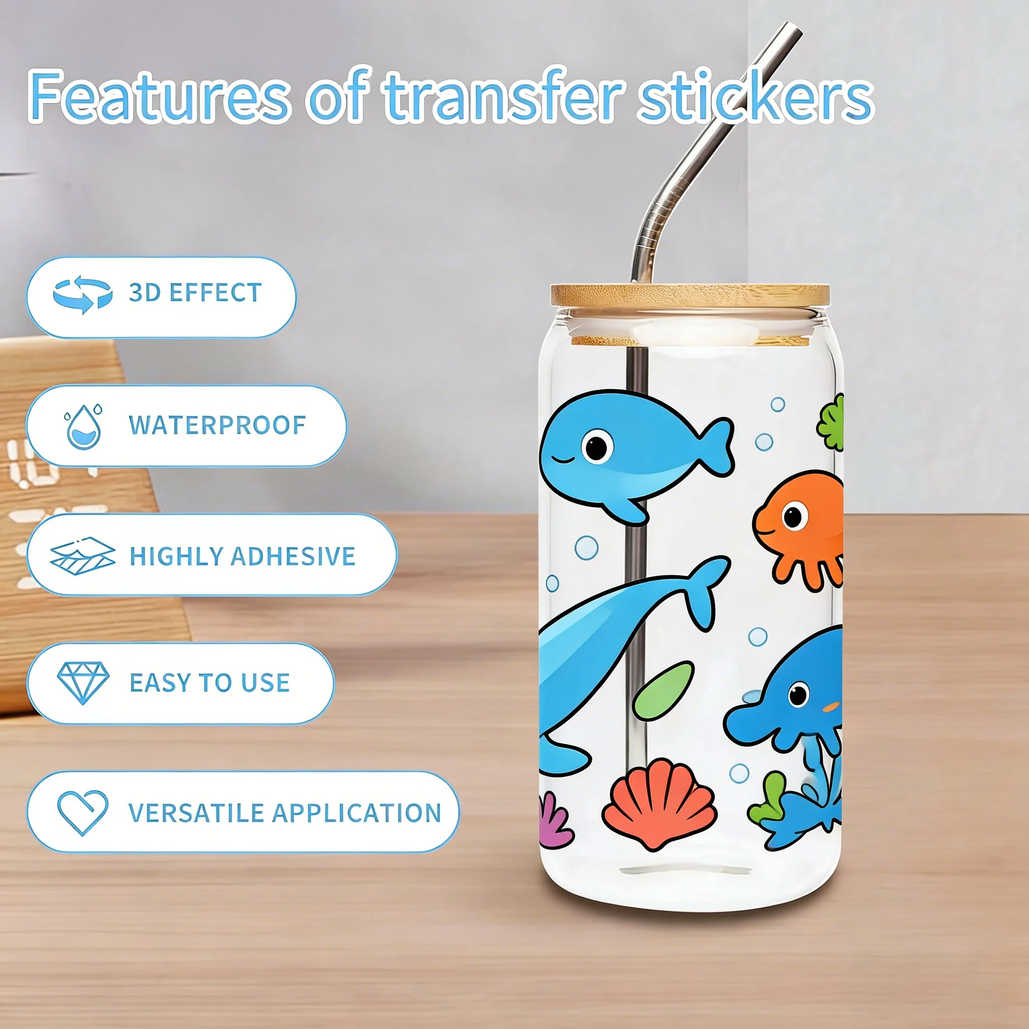 Cartoon-Autos-Serie 3D-Muster UV DTF Becherfolien-Aufkleber für 16oz Libbey Gläser, lichtbeständige Vinyl-Aufkleber für Keramikbecher – Detail 2