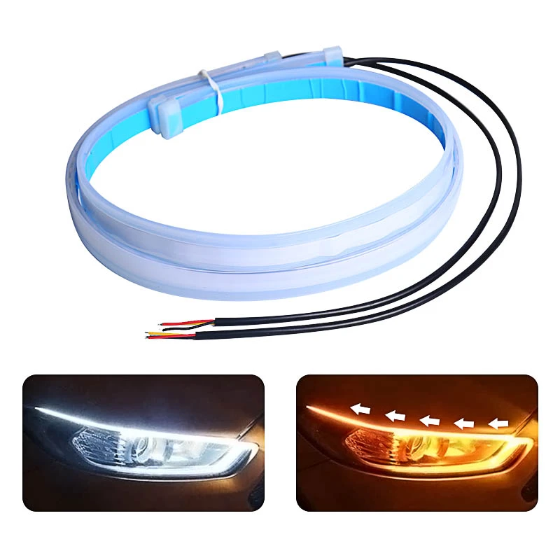Luces de circulación diurna LED flexibles para coche, lámpara de señal de giro, resistente al agua, 30cm, 45cm, 60cm, blanco, rojo, amarillo y azul| | - AliExpress