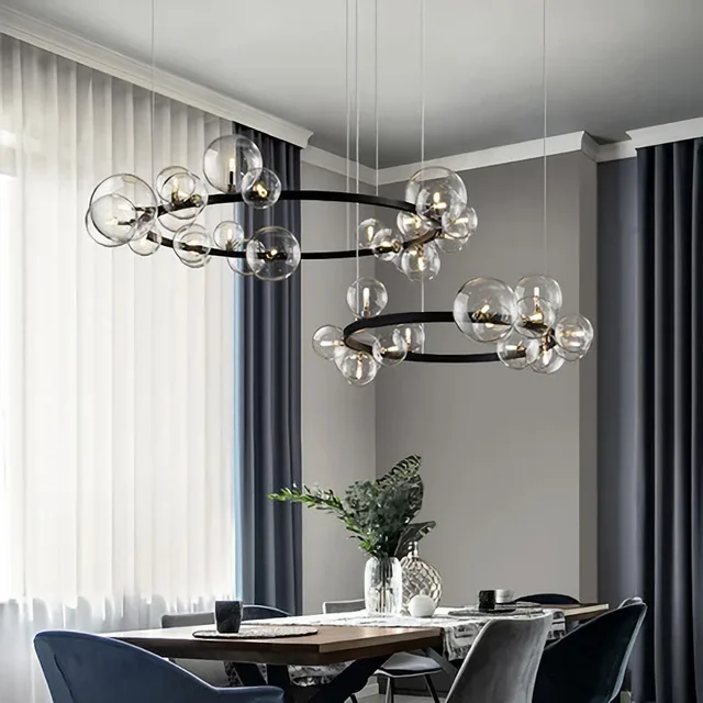 Modern LED Pendant Light para Sala de estar, Sala de jantar, Cozinha, Quarto, Bar Chandelier Lamp Decor, Bola de vidro transparente