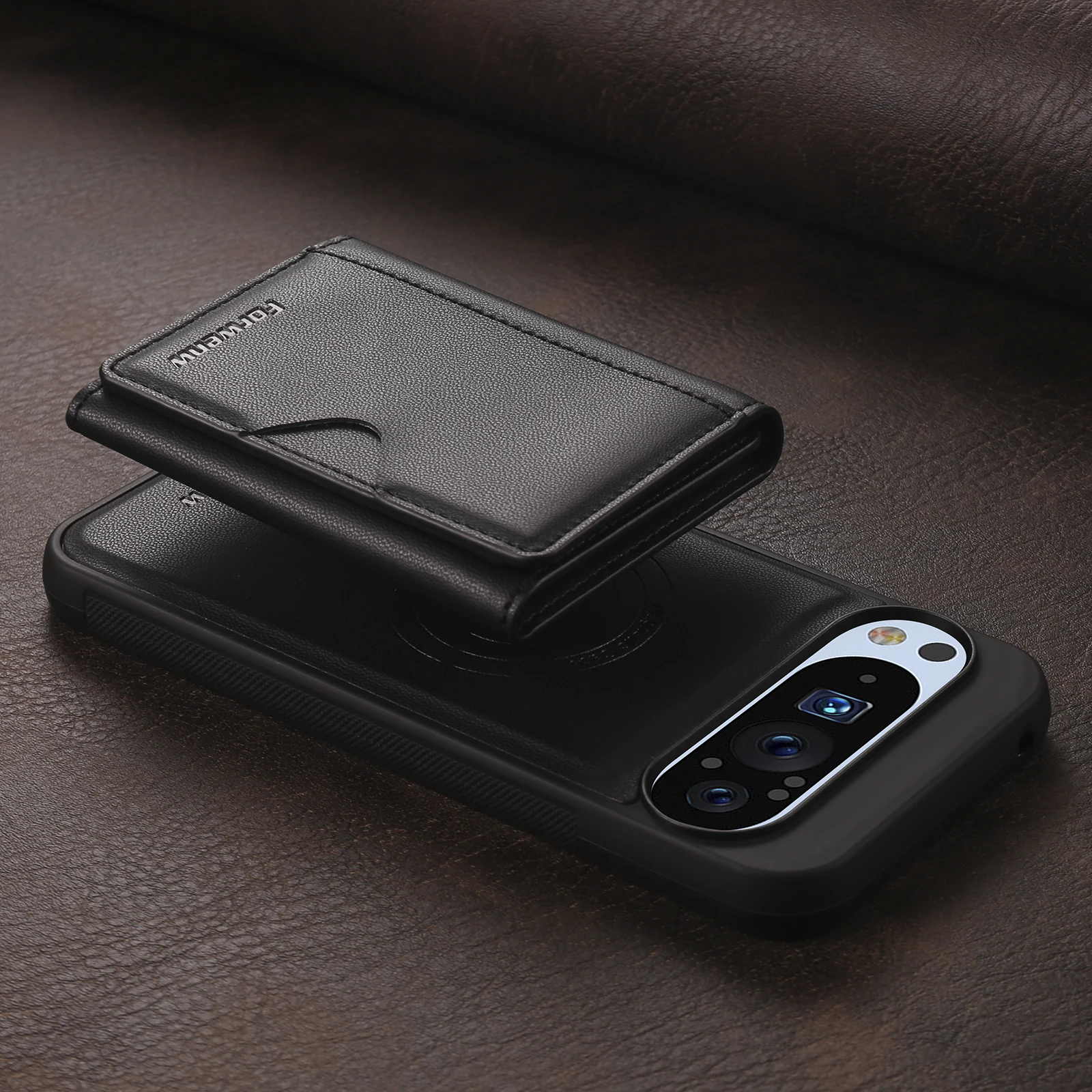 Magnetic Detachable Leather Case with Anti-Theft Magsafe Card Wallet