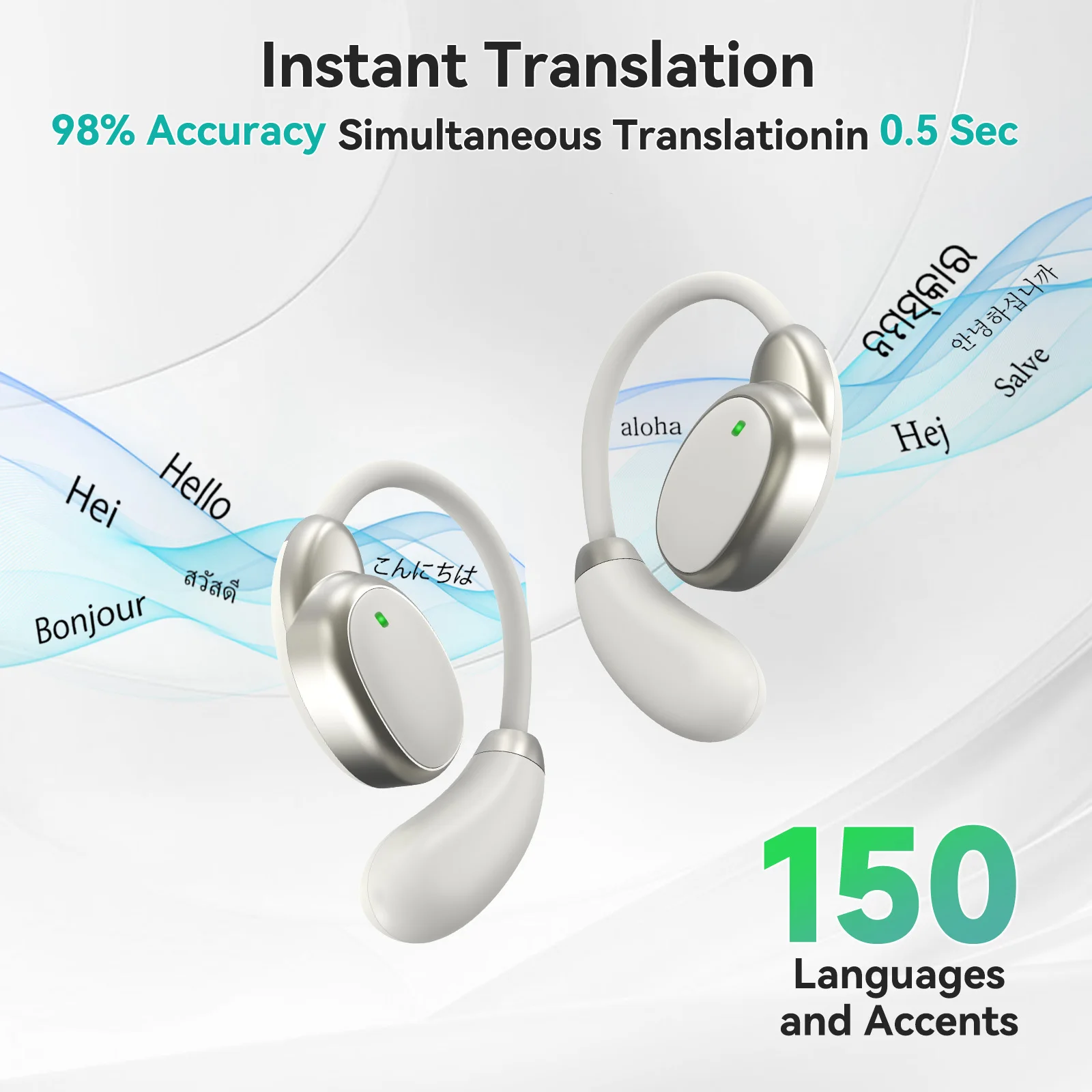 150 Languages Instant Translator Earphones V18 Portable Smart Voice Translate Wireless BT Music Headphones Download APP for free
