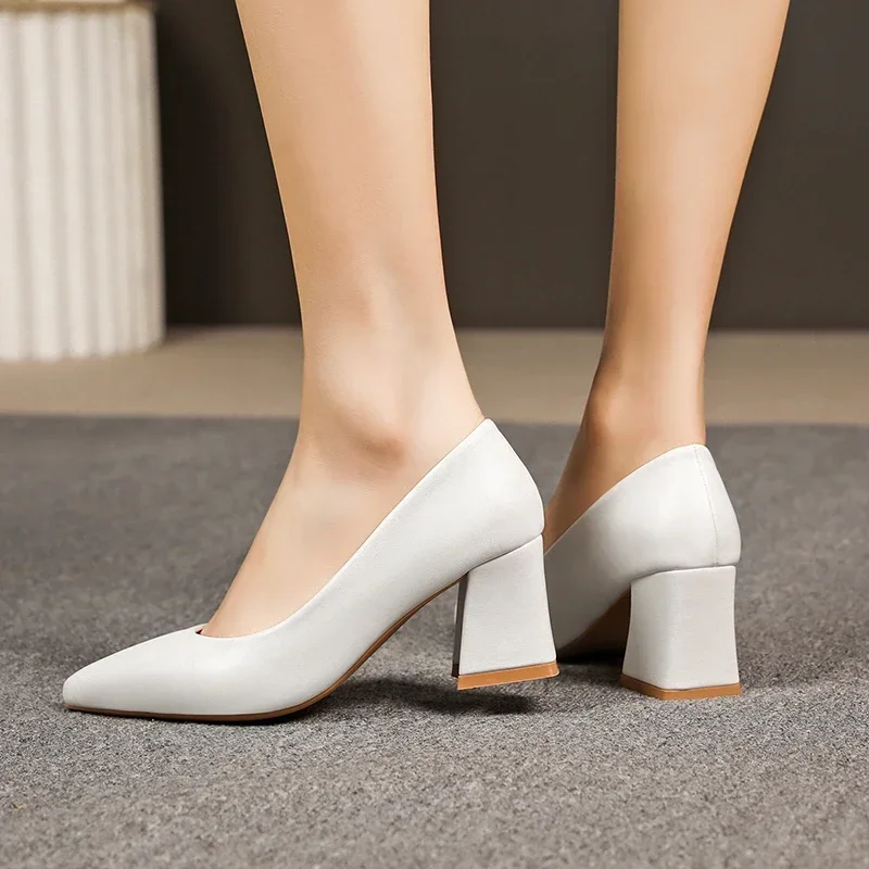 New Style Basic Pumps Pointed Toe High Heels Boat Shoes for Woman Dress Shoes Shallow White Wedding Shoes Black Large Size 35-42 2
