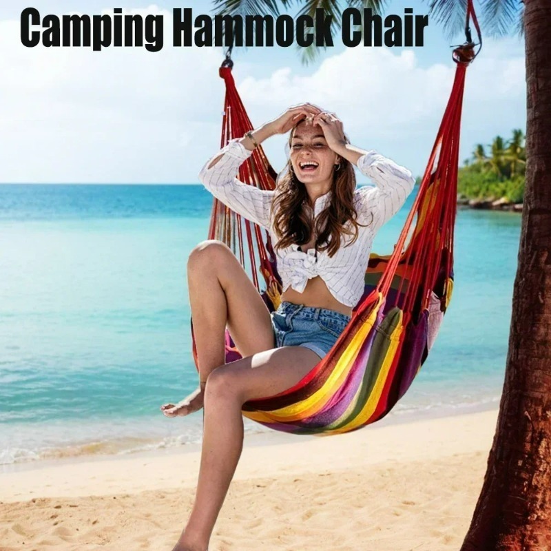 Outdoor Canvas Hammock Chair Swing 200KG Load Bearing Comfortable Leisure Hanging Chair Garden Patio Camping Travel Beach Porch