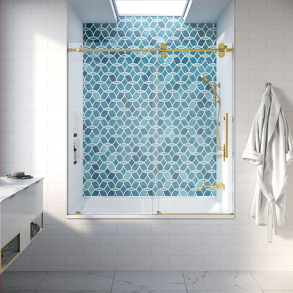 Bathroom Raindrop Bathtub Frameless Glass Sliding Shower Tub Door