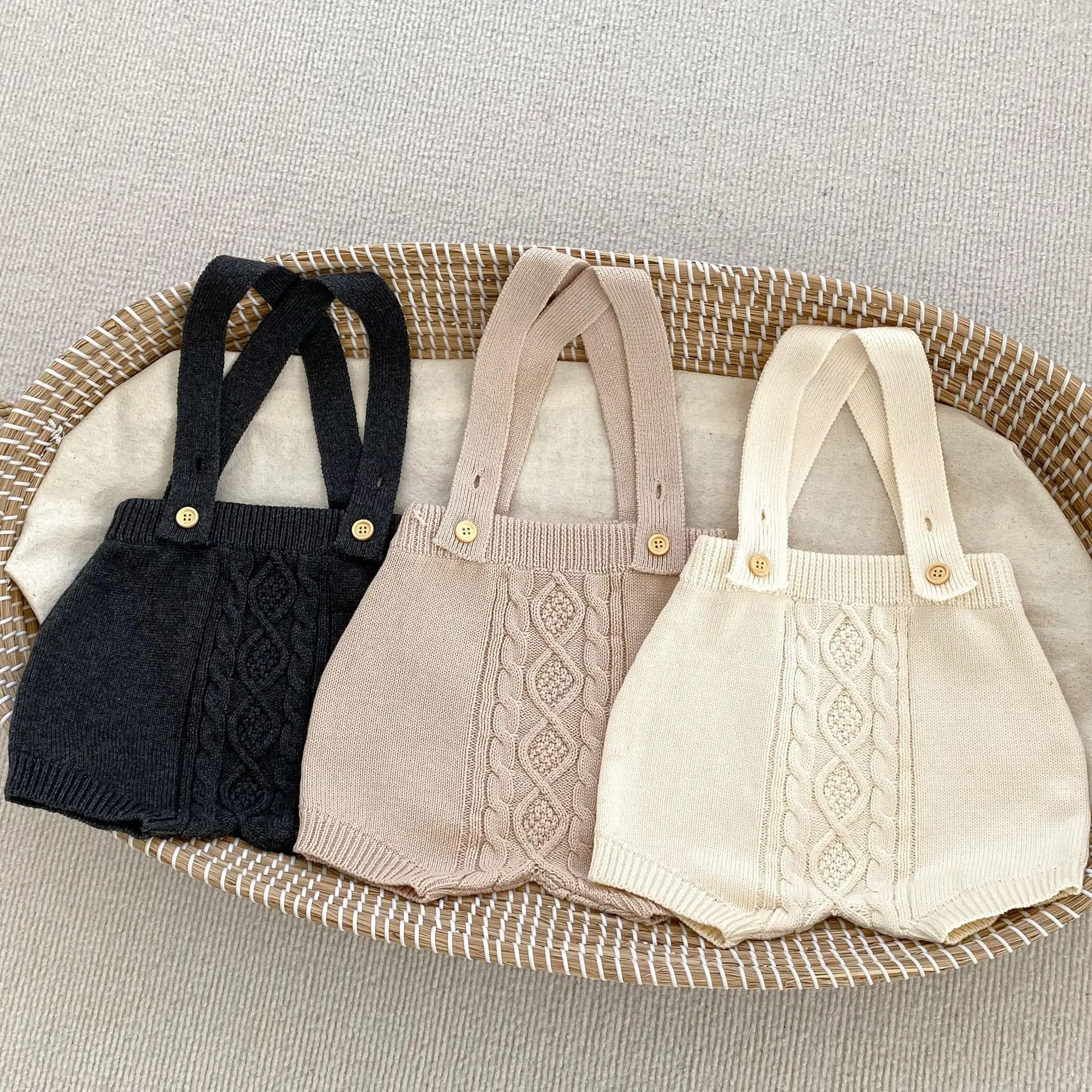 

2023 Autumn Baby Clothes Infant Knitted Bodysuit Solid Suspender Jumpsuit Newborn Cotton Romper Toddler Boys Girls Overalls Pant