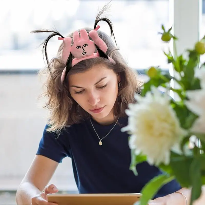 Funny Headband New Pink Bunny Hair Band Quirky Fun Plush Headband Grip Bangs Cute Photo Decoration Hair Bands Headdress
