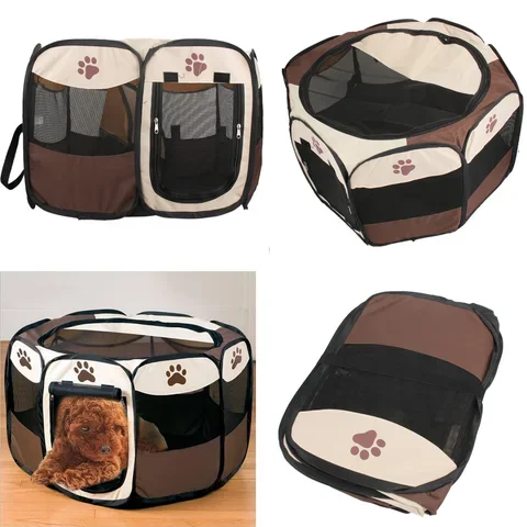 

Portable Foldable Claw Print Pet Cat Dog Tent House Game Safe Guard Playpen Fence Indoor Outdoor Small Medium Animal Cage