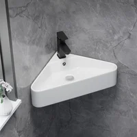 Triangle Basin Small Family Bathroom Washbasin Balcony Corner Mini Washbasin Wall-Hang Sink Corner Basin With Drain Faucet 2