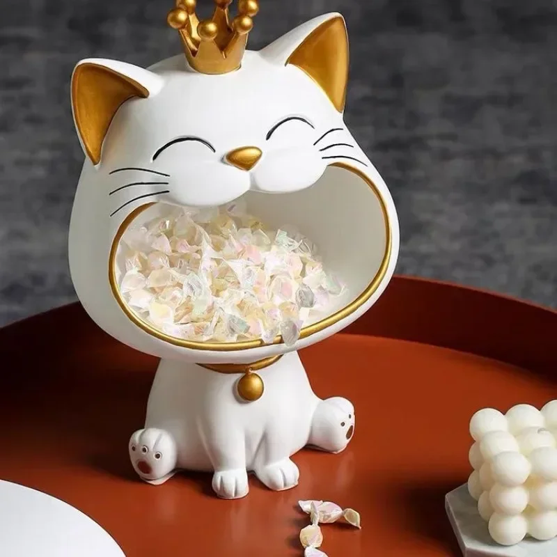 

Ceramic cute lucky cat ornaments, storage living room decoration, entrance key storage crown, big-mouthed cat hanging ornaments
