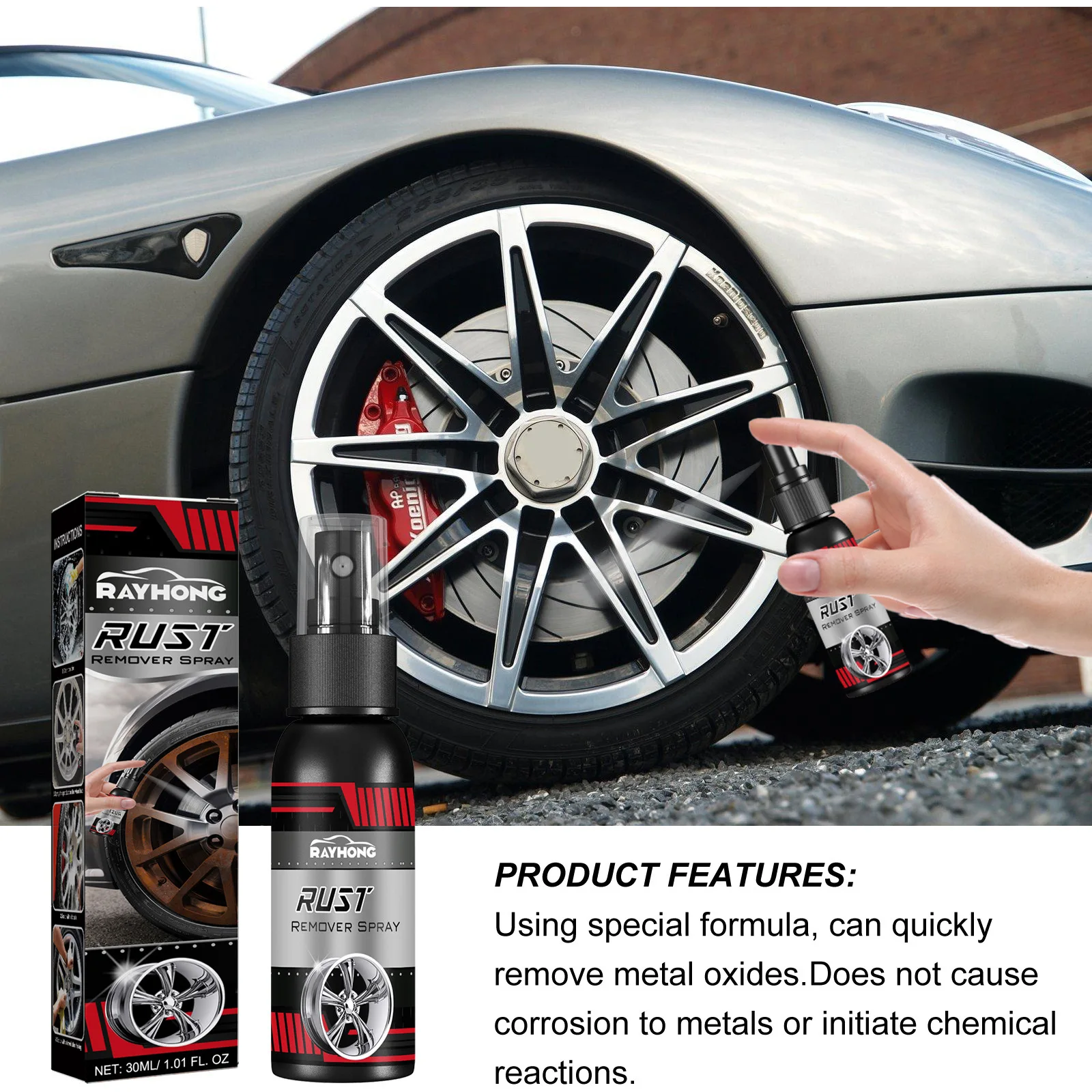 30ML Multi Purpose Rust Remover Spray Metal Surface Chrome Paint Car Maintenance Iron Powder Cleaning Super Rust Remover Cleaner