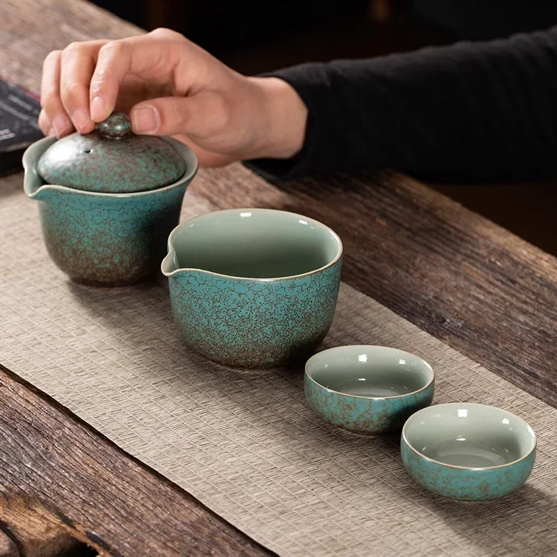 

Chinese Tea Travel Set Ceramic Portable Teapot Porcelain Teaset Gaiwan Cups of Tea Ceremony Tea Tool