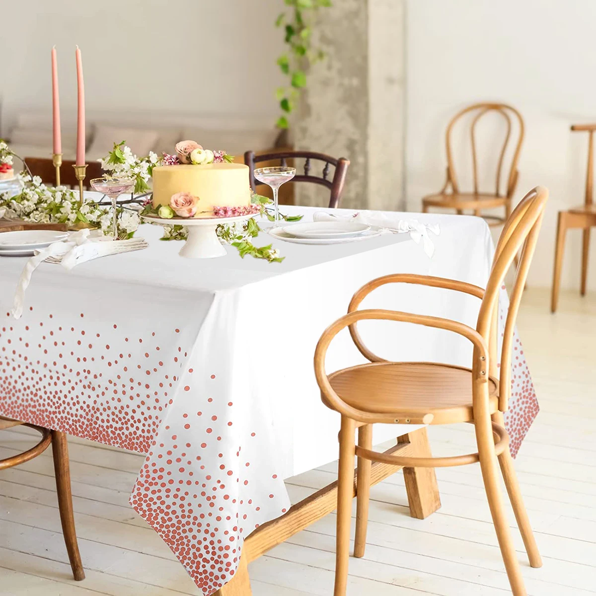 Disposable Tablecloth 137*274cm Wedding Table Decoration Rose Gold Dot Dinner Cloth Birthday Decor Baby Shower Party Decoration