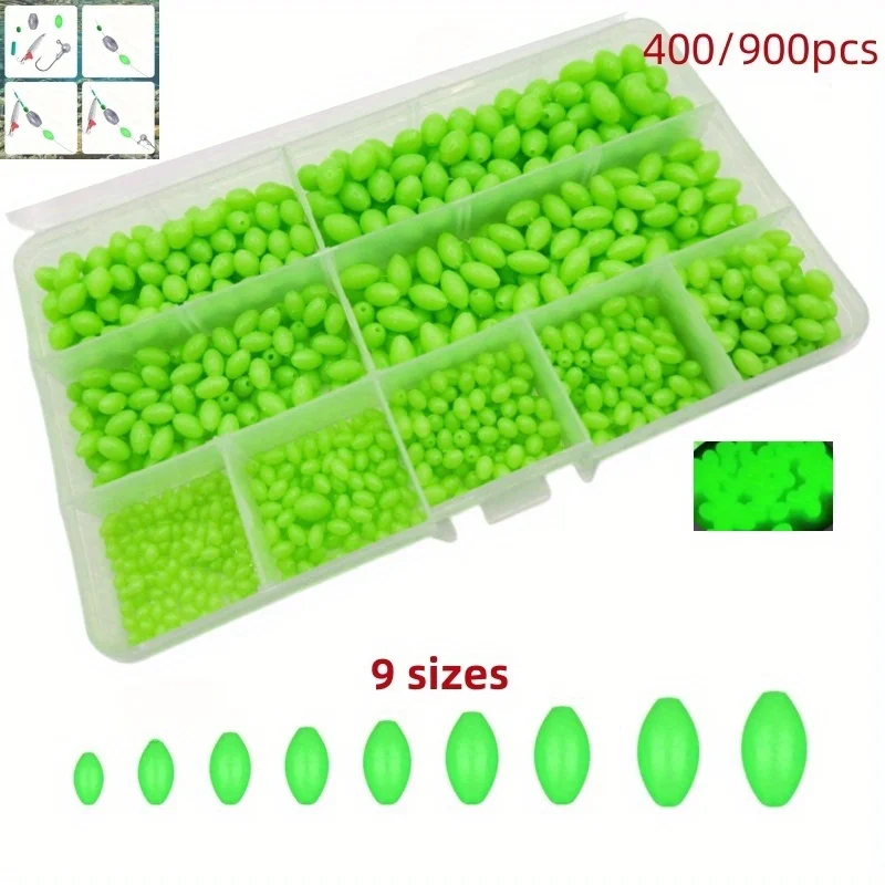 Perles appât pêche fluorescentes 400/900 pièces - Billes plastique lumière nuit pêche