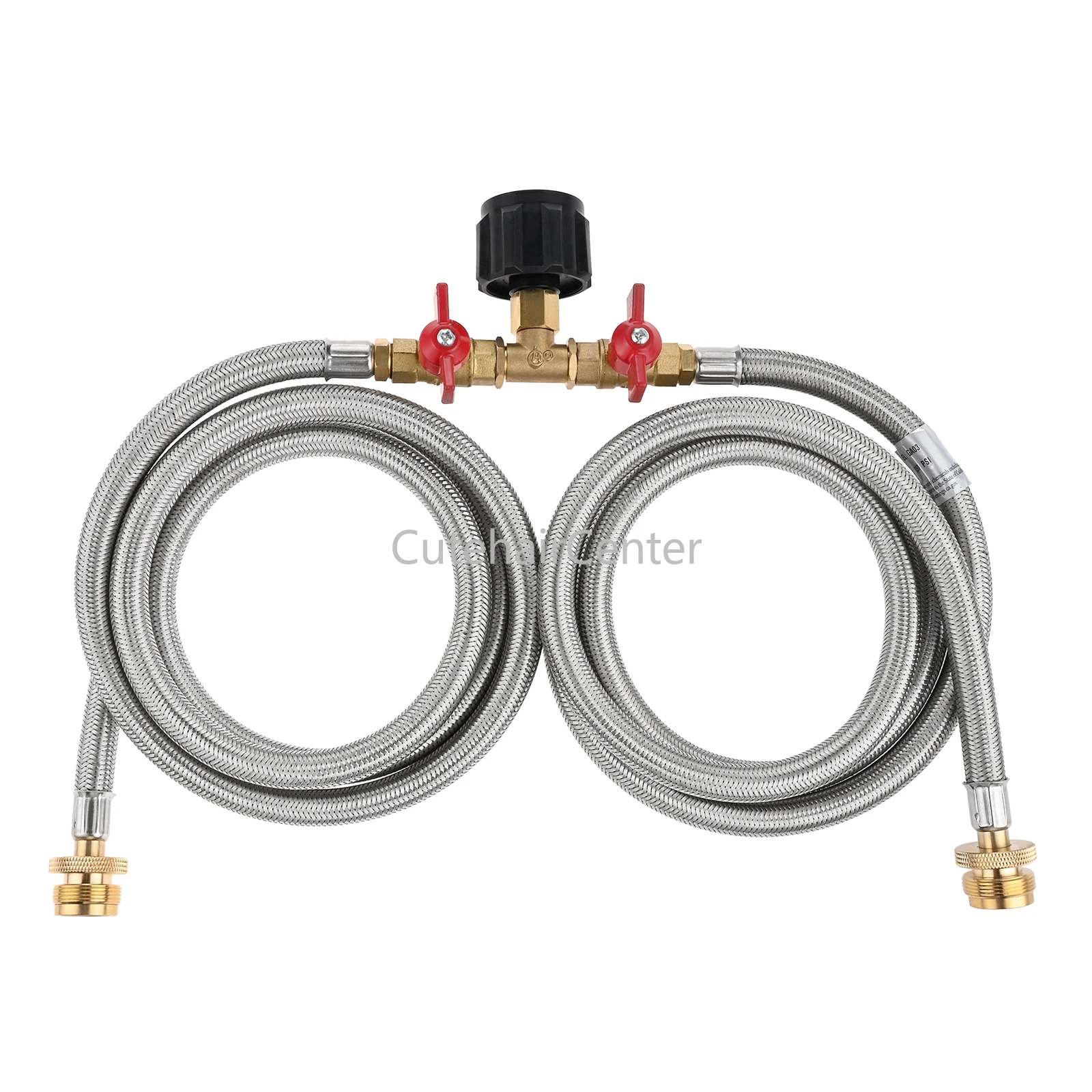 Propane 2 Way Splitter Adapter 5 FT Hose + Valve 350PSI Tank Converter Assembly for QCC1/Type1 Gas Heater Fire Pit Camping Grill