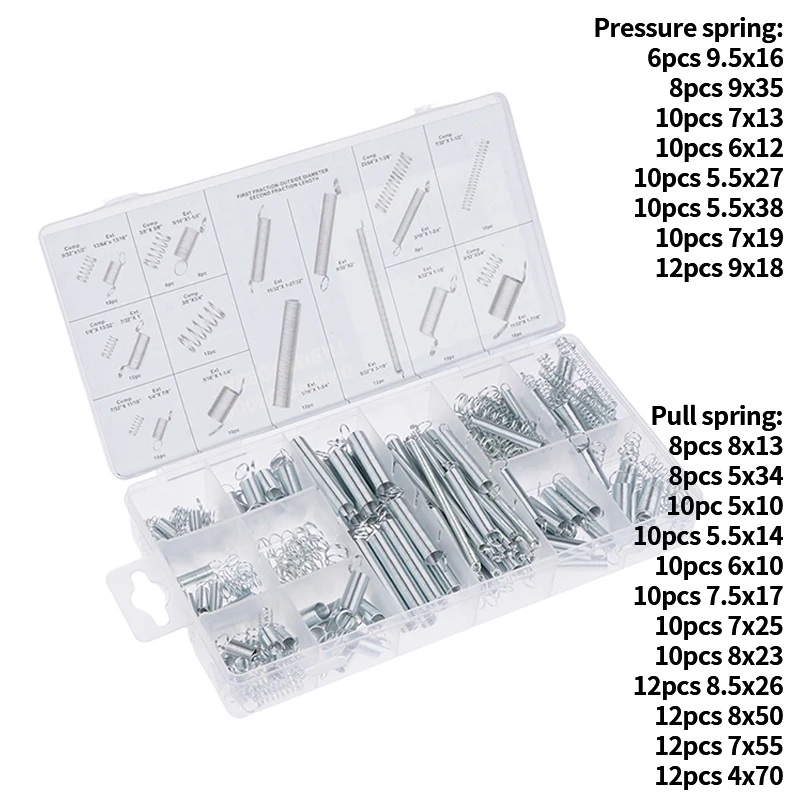 200Pcs With Storage Box Accessories Extension Compression Coil Portable Hardware Tool Spring Set Metal Steel Assorted Springs