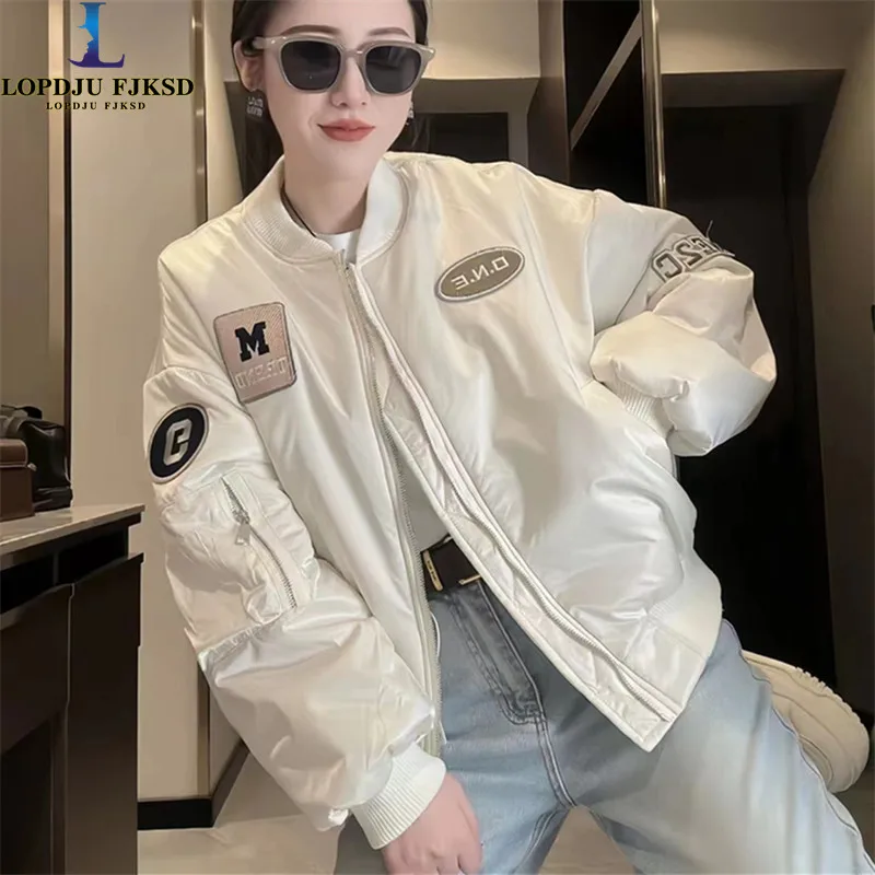 

Women's Spring Casual Coat, Korean Hooded letter Jacket,Loose, Female Clothing,Spliced ,Autumn, Winter,New,2024