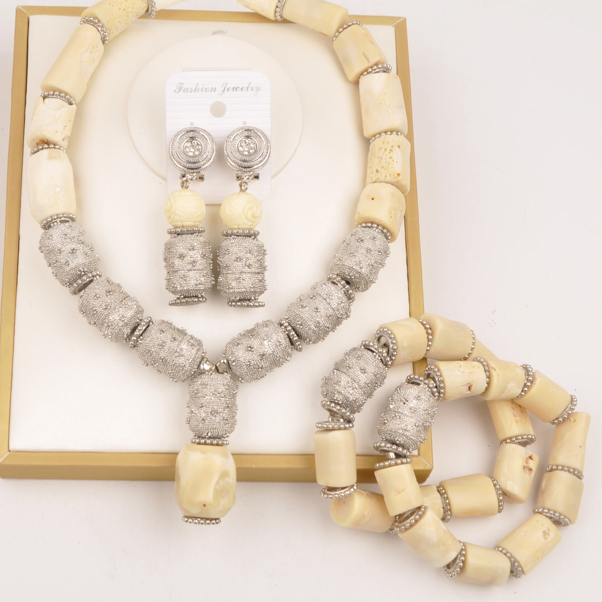 

African Natural White Coral Bead Necklace Nigerian Wedding Set