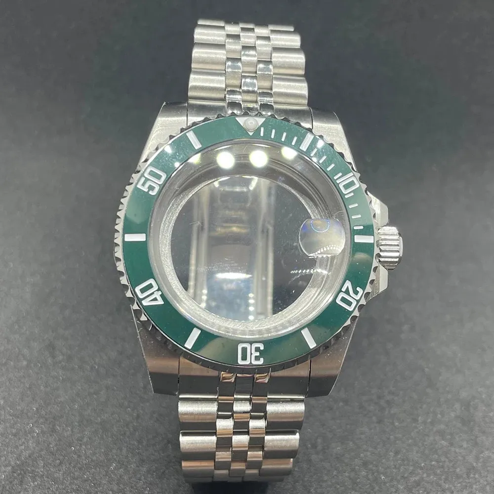 Elegant 40MM Stainless Steel Watch Case with Solid Bracelet and Glide Lock Clasp