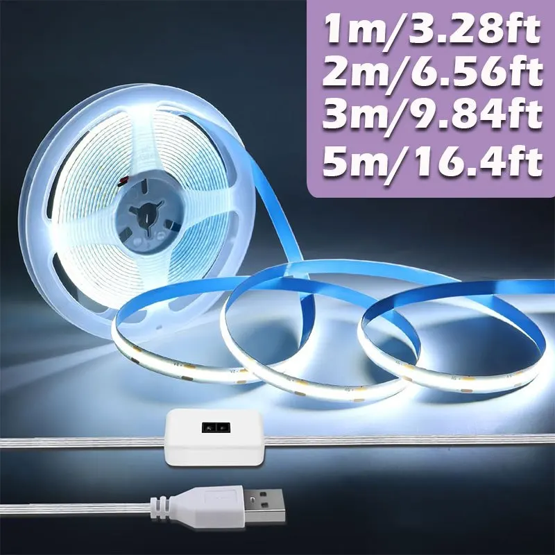 5V USB COB LED 스트립, 주방 캐비닛 및 찬장 조명용 핸드 스윕 센서 포함