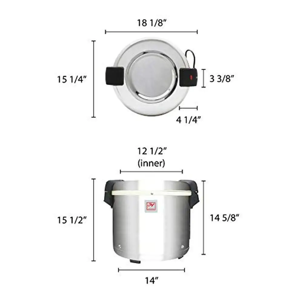 Commercial Stainless-Steel 50-Cup Rice Warmer with Nonstick Inner Pot 8 Hours Warm Time Mirror-Finished Lid Sturdy Legs Warm 2