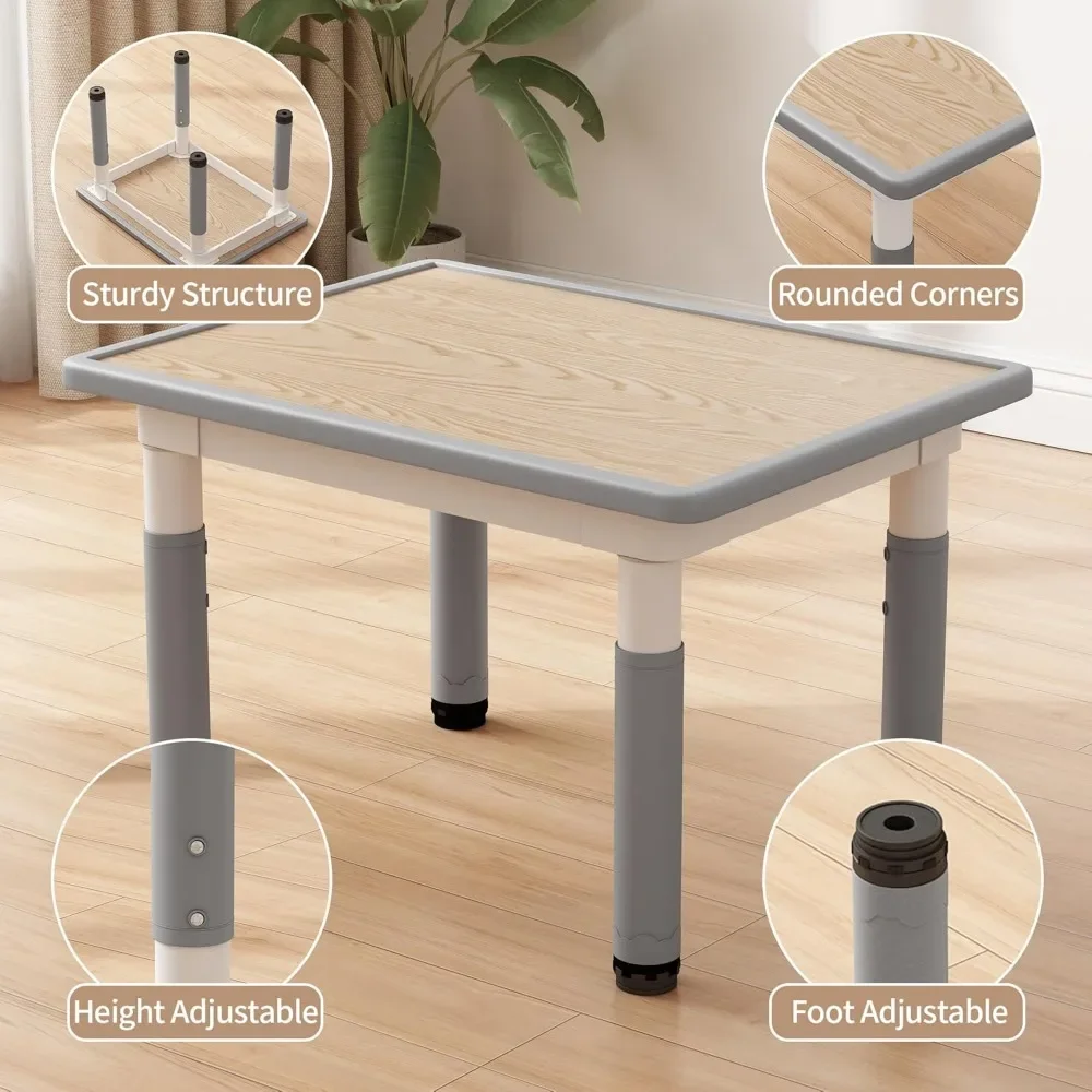 Toddler Table and 2 Chairs, Kids Table and Chair Set Height Adjustable, Multifunctional kids for Reading, Drawing, Eating