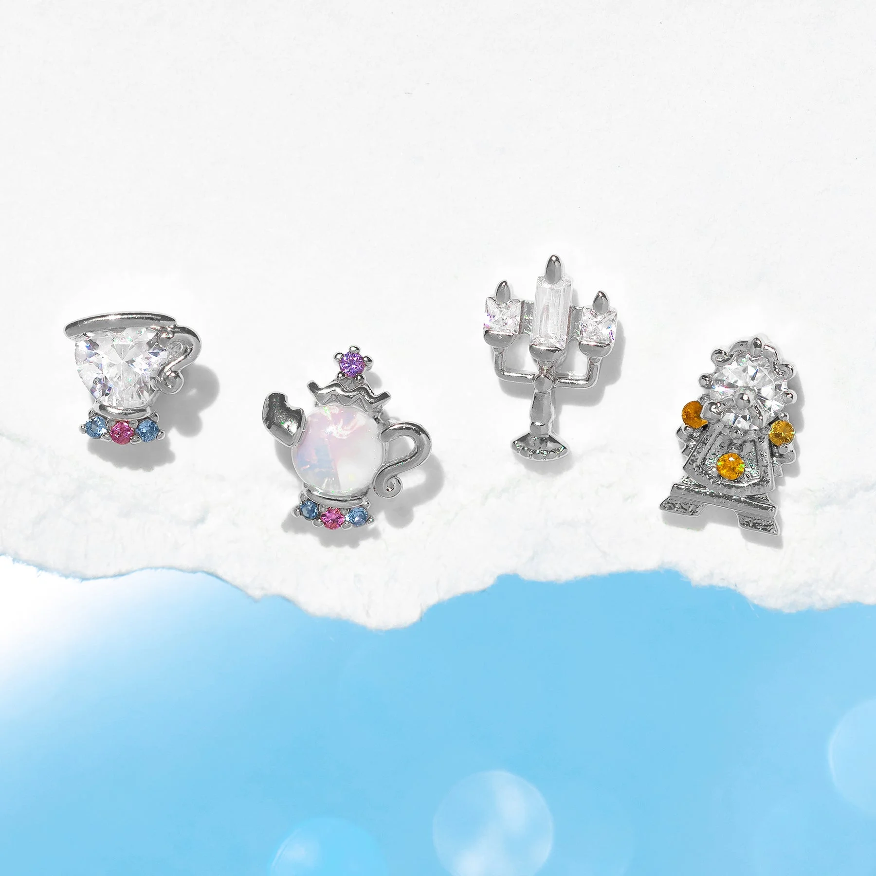 Color Silver 4pcs/Set Ins Colorful Zircon Stud Earrings For Women Party Wedding Jewelry Wholesale 5
