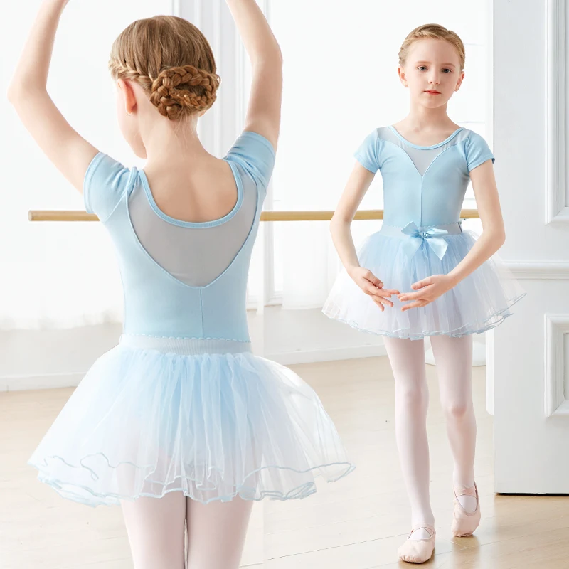 Girls Ballet Leotard Tulle Skirts Net Yarn Splicing Dance Leotards 2 Pieces Dance Suits Kids Pink Long Sleeve Ballet Bodysuits ballet leotard dance leotard girls dance costumes