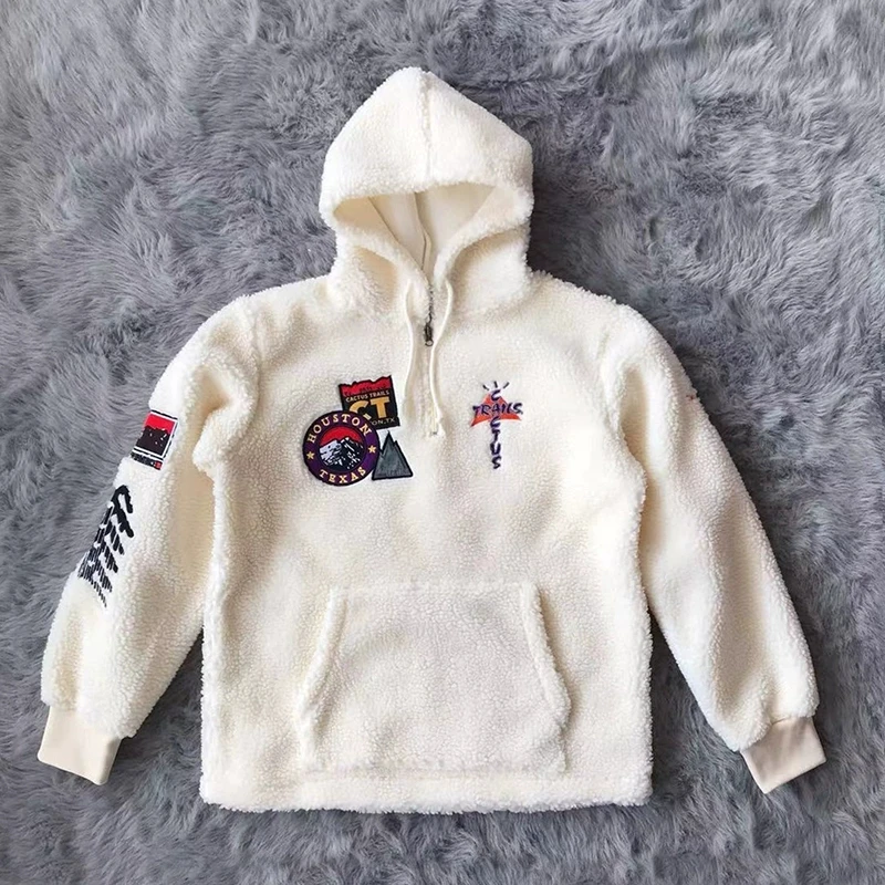 

Travis Cactus Trails Sherpa Hoodie High Quality 1:1 Men's and Women's Lamb Fleece Embroidered Hoodie Sweater