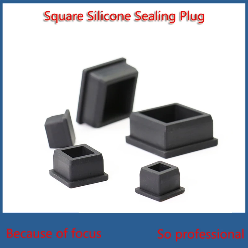 17.6-42.6mmBlack Square With Hole Silicone Rubber End Cap T-Plug Tube Box Part Insert Sealing Plug Square Tube Shielding Plug