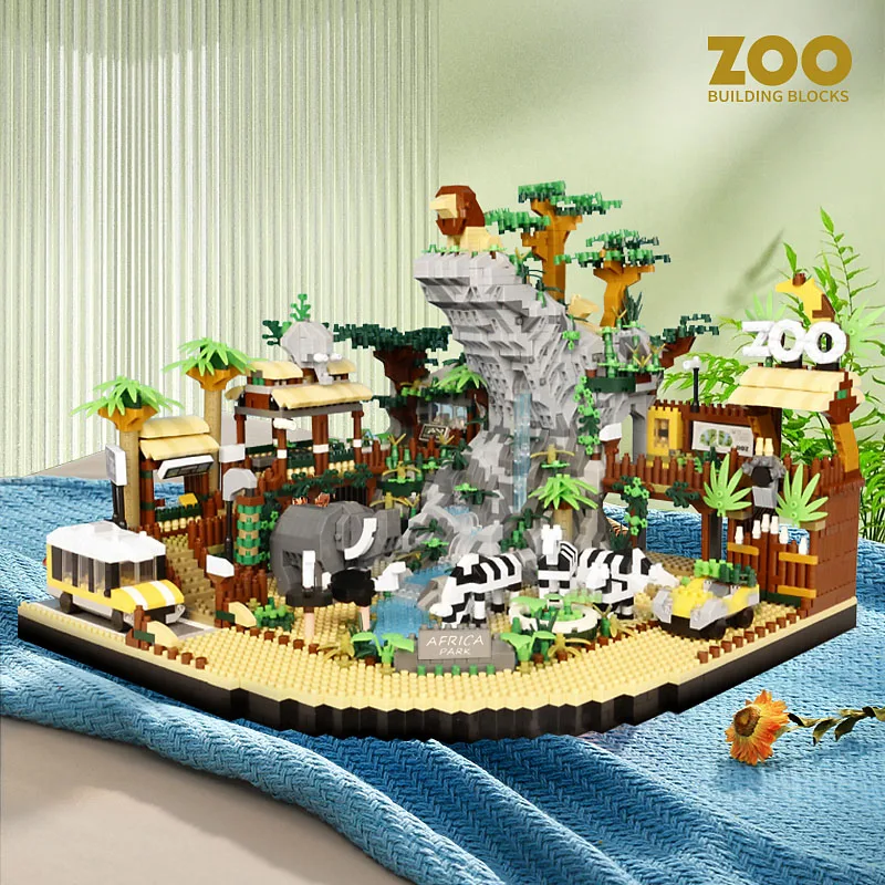 

4800PCS Zoological Gardens Building Blocks Zoo Elephant Lion Animal Park Street View Model Micro Assemble Bricks Toys Gifts Kids