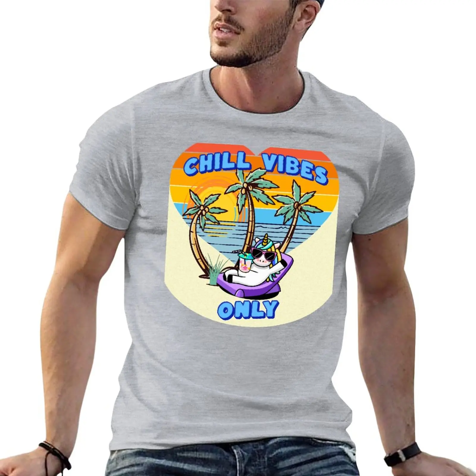 

Chilled Vibes Only Rainbow Unicorn T-Shirt oversized aesthetic clothes vintage quick-drying mens tall t shirts